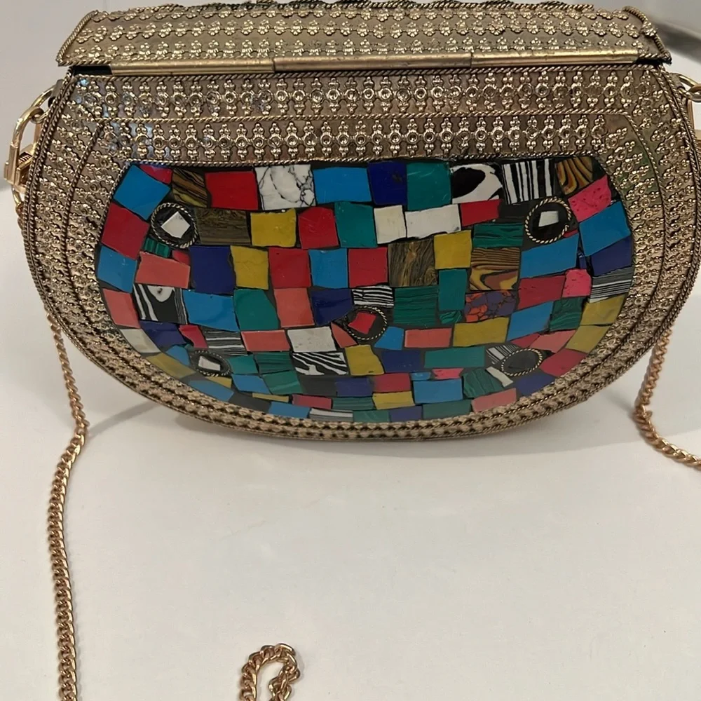Handmade Handbag Shoulder Bag Made of Metal and Tile 7”x5.5”x1.5” - Picture 6 of 6